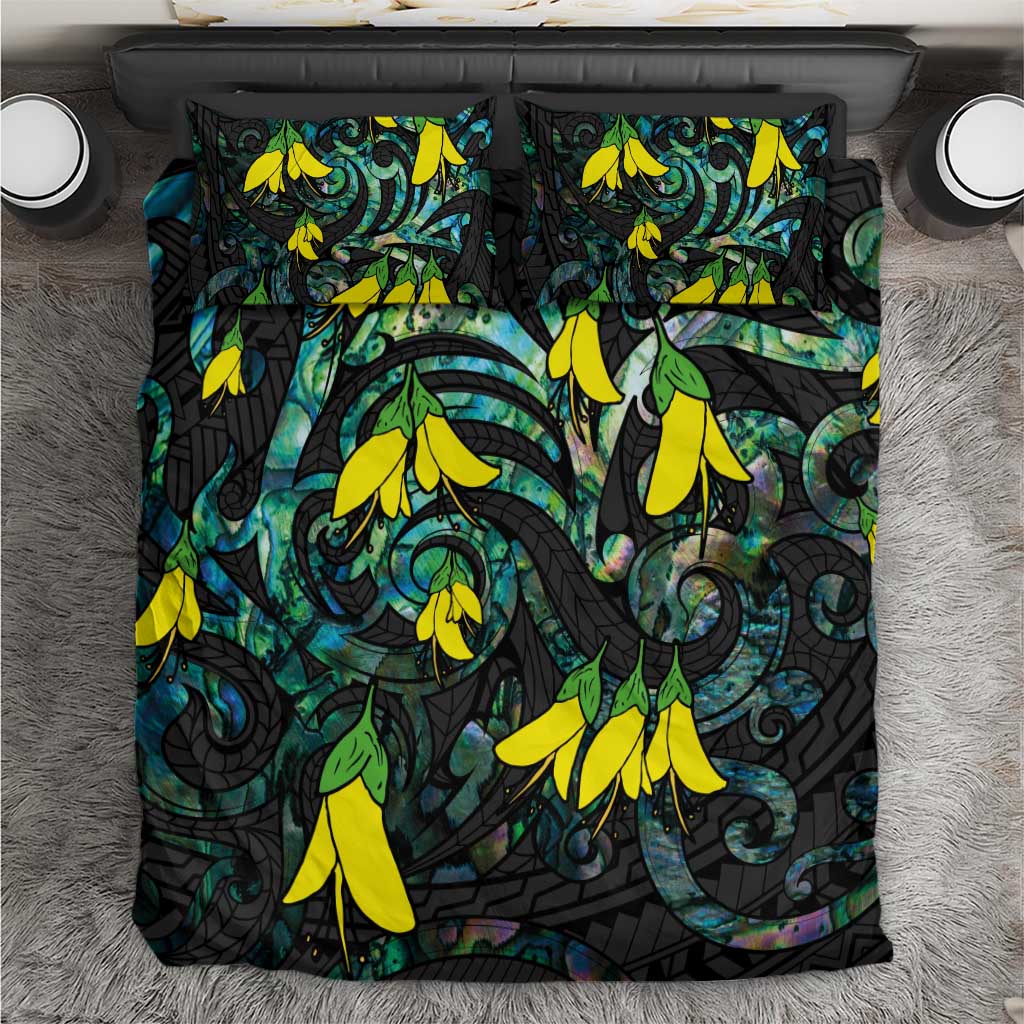 New Zealand Kowhai Flowers Bedding Set Maori Koru Pattern With Paua Shell Style