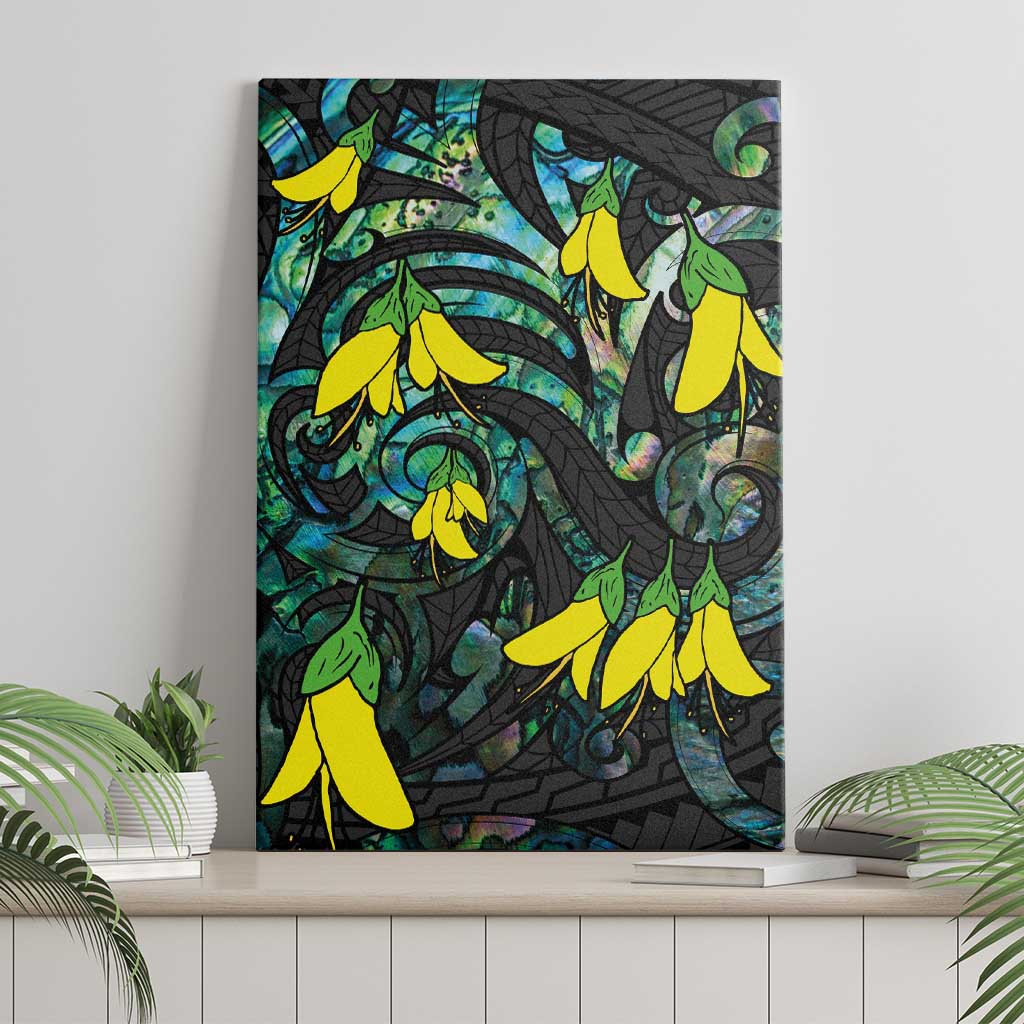 New Zealand Kowhai Flowers Canvas Wall Art Maori Koru Pattern With Paua Shell Style LT03 - Polynesian Pride