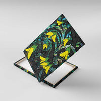 New Zealand Kowhai Flowers Canvas Wall Art Maori Koru Pattern With Paua Shell Style LT03 With Frame Black - Polynesian Pride