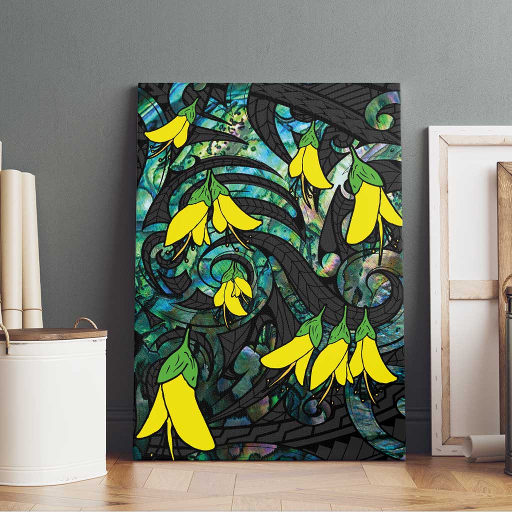 New Zealand Kowhai Flowers Canvas Wall Art Maori Koru Pattern With Paua Shell Style LT03 - Polynesian Pride
