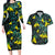 New Zealand Kowhai Flowers Couples Matching Long Sleeve Bodycon Dress and Hawaiian Shirt Maori Koru Pattern With Paua Shell Style