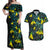 New Zealand Kowhai Flowers Couples Matching Off Shoulder Maxi Dress and Hawaiian Shirt Maori Koru Pattern With Paua Shell Style