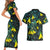 New Zealand Kowhai Flowers Couples Matching Short Sleeve Bodycon Dress and Hawaiian Shirt Maori Koru Pattern With Paua Shell Style