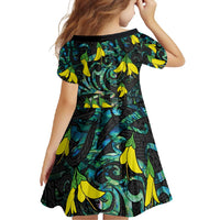 New Zealand Kowhai Flowers Family Matching Long Sleeve Bodycon Dress and Hawaiian Shirt Maori Koru Pattern With Paua Shell Style