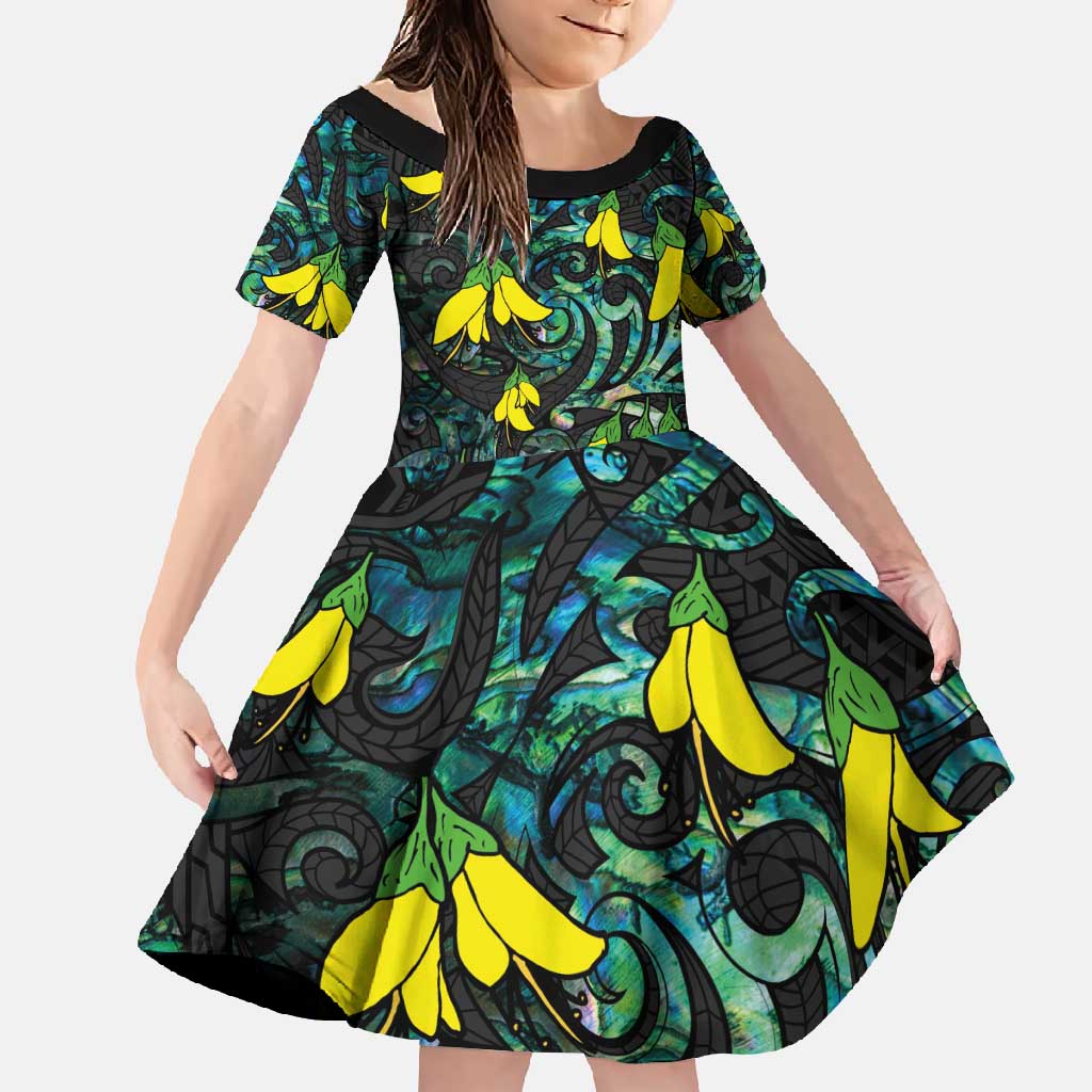 New Zealand Kowhai Flowers Family Matching Mermaid Dress and Hawaiian Shirt Maori Koru Pattern With Paua Shell Style
