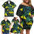 New Zealand Kowhai Flowers Family Matching Off Shoulder Short Dress and Hawaiian Shirt Maori Koru Pattern With Paua Shell Style