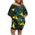 New Zealand Kowhai Flowers Family Matching Off Shoulder Short Dress and Hawaiian Shirt Maori Koru Pattern With Paua Shell Style