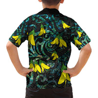 New Zealand Kowhai Flowers Family Matching Tank Maxi Dress and Hawaiian Shirt Maori Koru Pattern With Paua Shell Style LT03 - Polynesian Pride