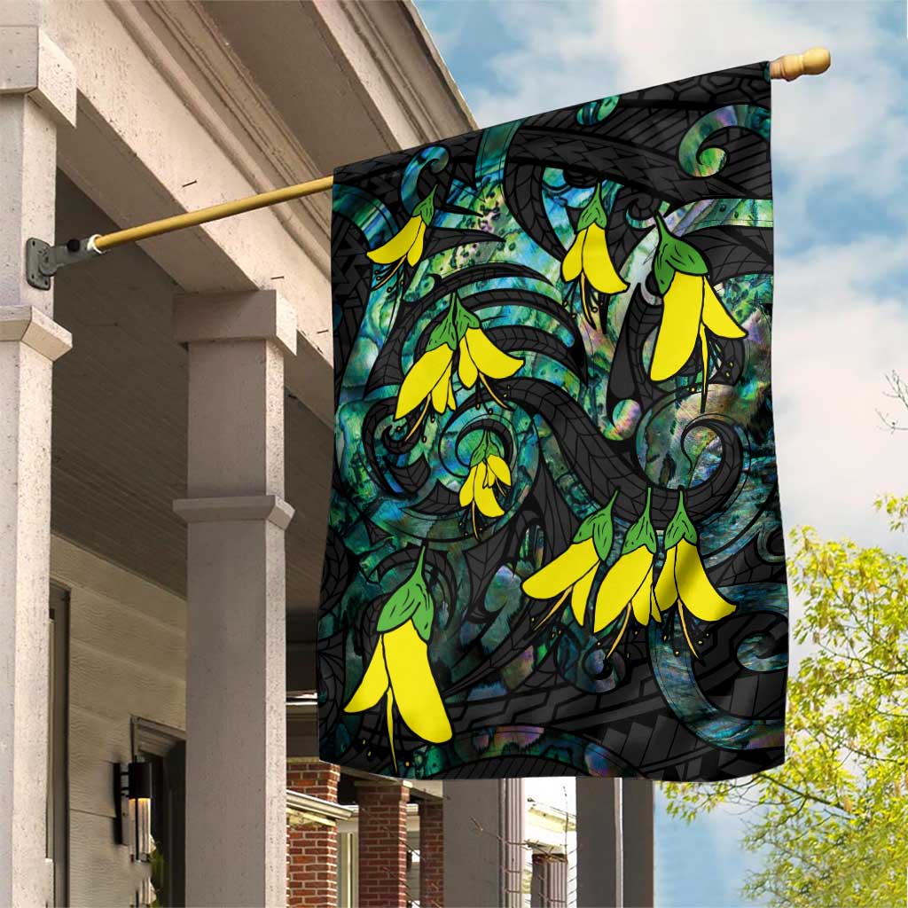 New Zealand Kowhai Flowers Garden Flag Maori Koru Pattern With Paua Shell Style