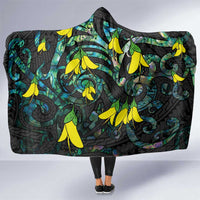New Zealand Kowhai Flowers Hooded Blanket Maori Koru Pattern With Paua Shell Style LT03 One Size Black - Polynesian Pride