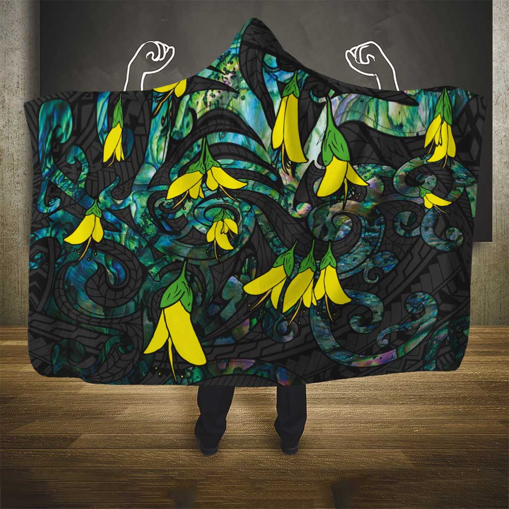 New Zealand Kowhai Flowers Hooded Blanket Maori Koru Pattern With Paua Shell Style LT03 - Polynesian Pride