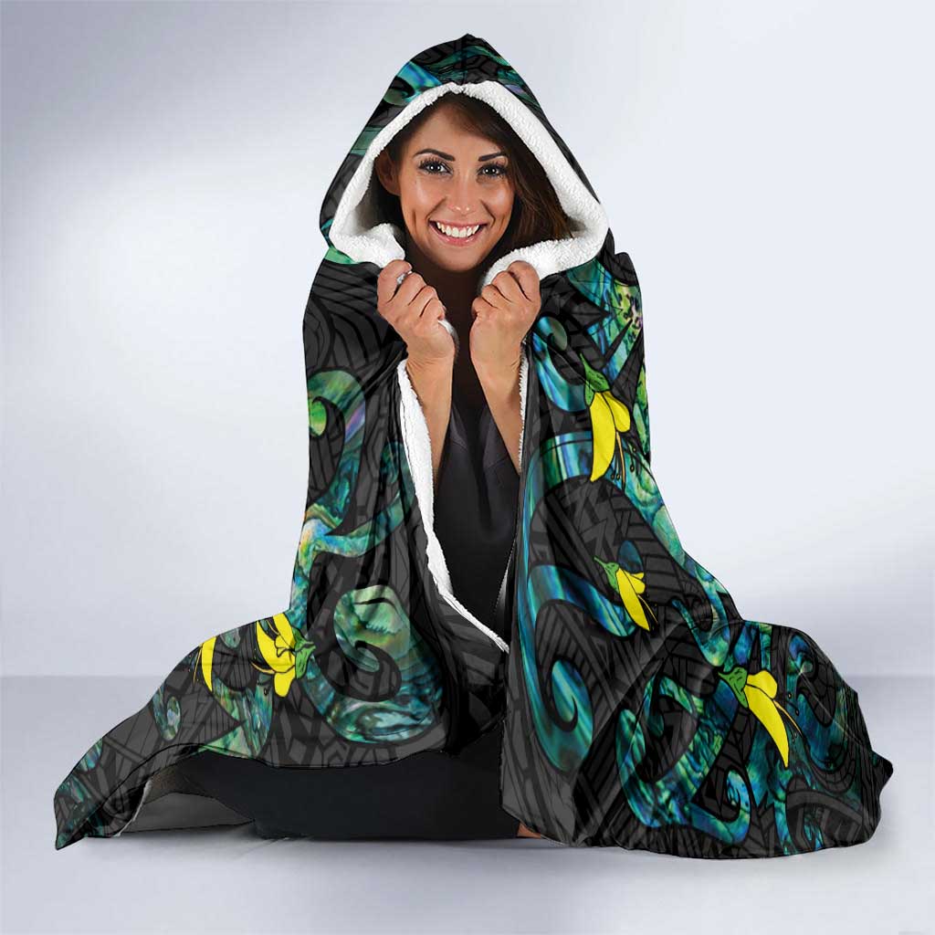 New Zealand Kowhai Flowers Hooded Blanket Maori Koru Pattern With Paua Shell Style LT03 - Polynesian Pride