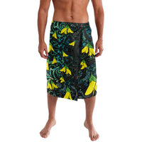 New Zealand Kowhai Flowers Lavalava Maori Koru Pattern With Paua Shell Style LT03 Black - Polynesian Pride
