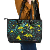 New Zealand Kowhai Flowers Leather Tote Bag Maori Koru Pattern With Paua Shell Style LT03 - Polynesian Pride