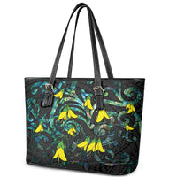 New Zealand Kowhai Flowers Leather Tote Bag Maori Koru Pattern With Paua Shell Style LT03 - Polynesian Pride