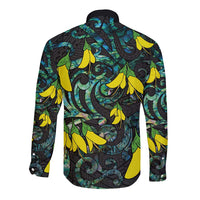 New Zealand Kowhai Flowers Long Sleeve Button Shirt Maori Koru Pattern With Paua Shell Style