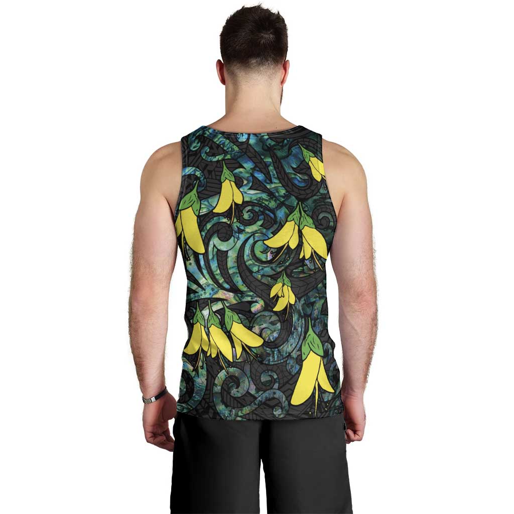 New Zealand Kowhai Flowers Men Tank Top Maori Koru Pattern With Paua Shell Style LT03 - Polynesian Pride