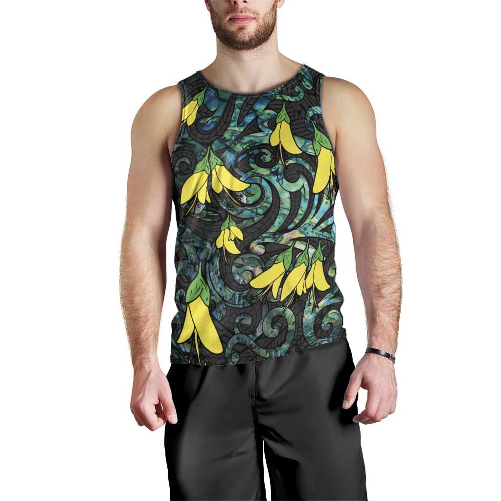New Zealand Kowhai Flowers Men Tank Top Maori Koru Pattern With Paua Shell Style LT03 - Polynesian Pride