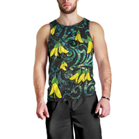 New Zealand Kowhai Flowers Men Tank Top Maori Koru Pattern With Paua Shell Style LT03 - Polynesian Pride