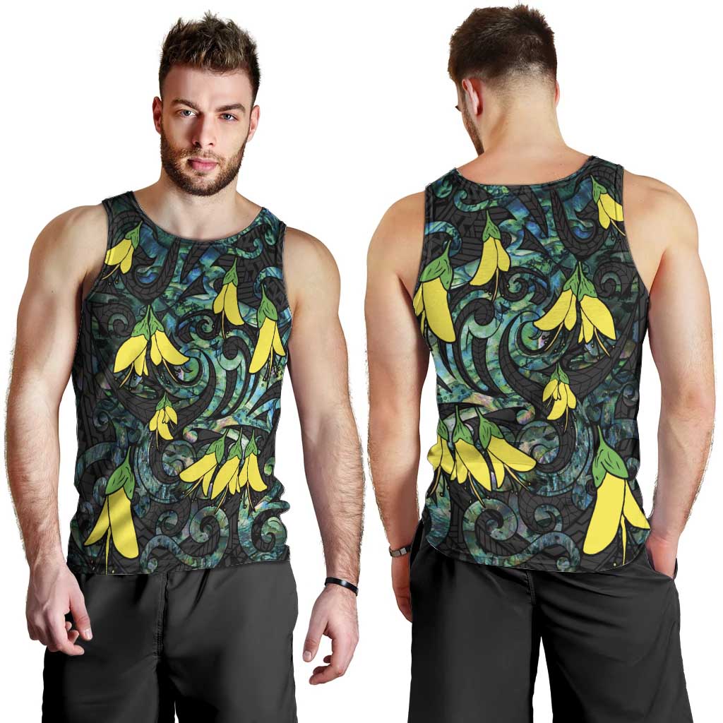 New Zealand Kowhai Flowers Men Tank Top Maori Koru Pattern With Paua Shell Style LT03 - Polynesian Pride