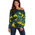 New Zealand Kowhai Flowers Off Shoulder Sweater Maori Koru Pattern With Paua Shell Style