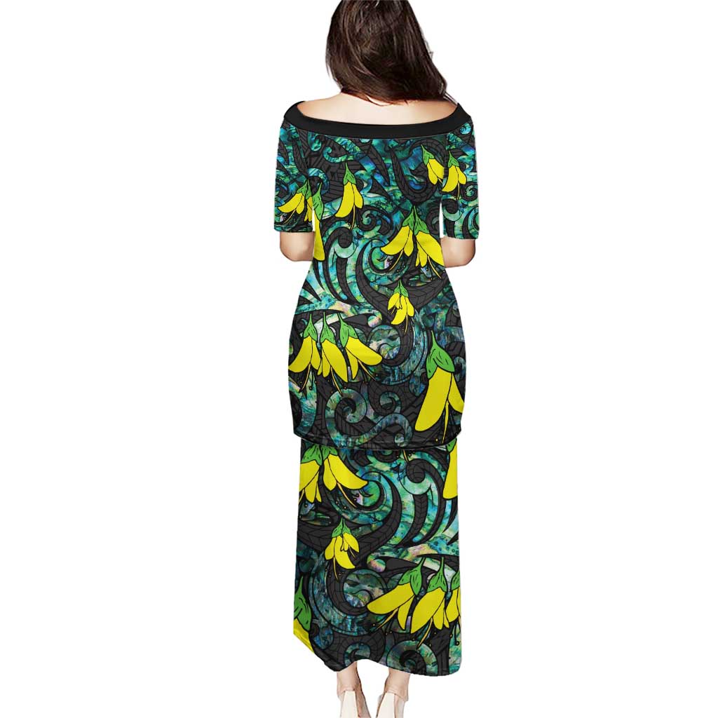 New Zealand Kowhai Flowers Puletasi Maori Koru Pattern With Paua Shell Style LT03 - Polynesian Pride