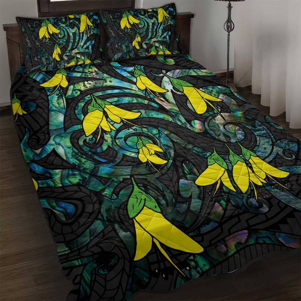 New Zealand Kowhai Flowers Quilt Bed Set Maori Koru Pattern With Paua Shell Style