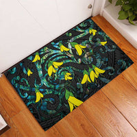 New Zealand Kowhai Flowers Rubber Doormat Maori Koru Pattern With Paua Shell Style LT03 - Polynesian Pride