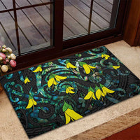 New Zealand Kowhai Flowers Rubber Doormat Maori Koru Pattern With Paua Shell Style LT03 - Polynesian Pride