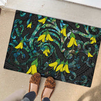 New Zealand Kowhai Flowers Rubber Doormat Maori Koru Pattern With Paua Shell Style LT03 - Polynesian Pride