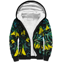 New Zealand Kowhai Flowers Sherpa Hoodie Maori Koru Pattern With Paua Shell Style LT03 Unisex Black - Polynesian Pride