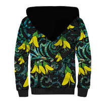 New Zealand Kowhai Flowers Sherpa Hoodie Maori Koru Pattern With Paua Shell Style LT03 - Polynesian Pride