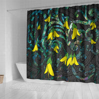 New Zealand Kowhai Flowers Shower Curtain Maori Koru Pattern With Paua Shell Style