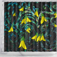 New Zealand Kowhai Flowers Shower Curtain Maori Koru Pattern With Paua Shell Style