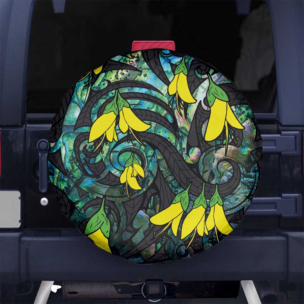 New Zealand Kowhai Flowers Spare Tire Cover Maori Koru Pattern With Paua Shell Style LT03 - Polynesian Pride