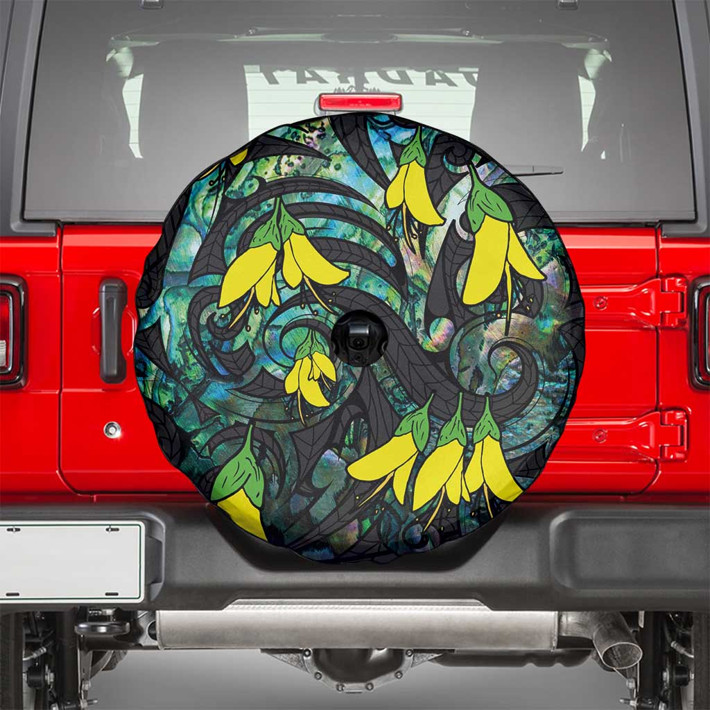 New Zealand Kowhai Flowers Spare Tire Cover Maori Koru Pattern With Paua Shell Style LT03 - Polynesian Pride