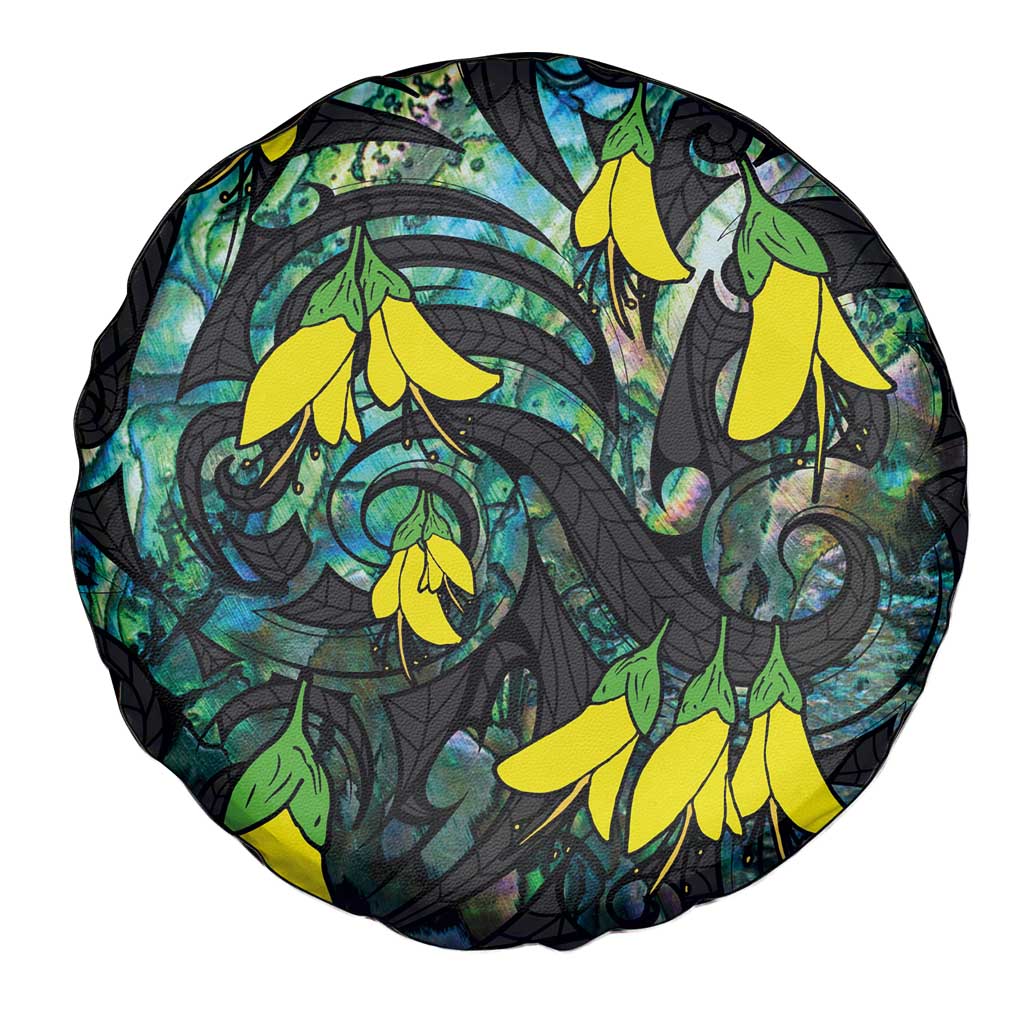 New Zealand Kowhai Flowers Spare Tire Cover Maori Koru Pattern With Paua Shell Style LT03 - Polynesian Pride