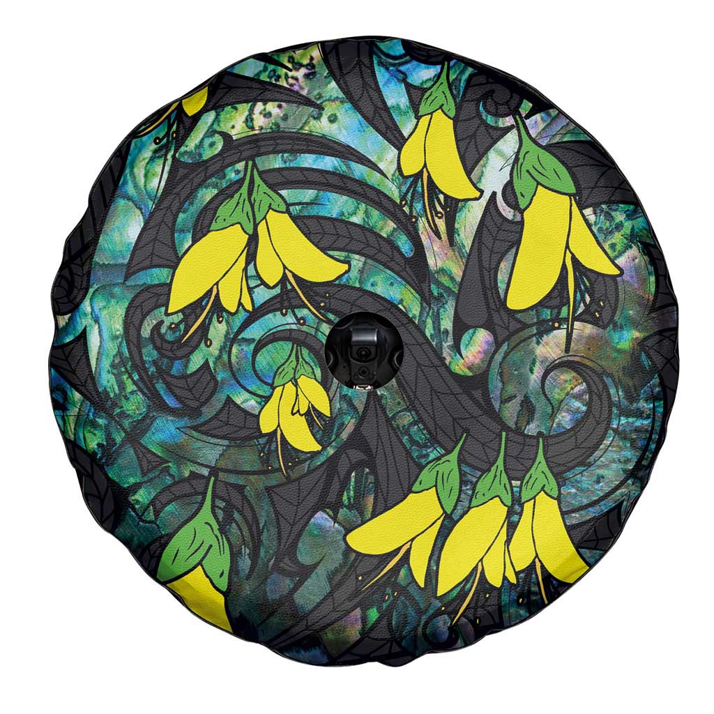 New Zealand Kowhai Flowers Spare Tire Cover Maori Koru Pattern With Paua Shell Style LT03 - Polynesian Pride