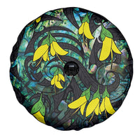 New Zealand Kowhai Flowers Spare Tire Cover Maori Koru Pattern With Paua Shell Style LT03 - Polynesian Pride