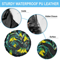 New Zealand Kowhai Flowers Spare Tire Cover Maori Koru Pattern With Paua Shell Style LT03 - Polynesian Pride