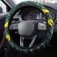 New Zealand Kowhai Flowers Steering Wheel Cover Maori Koru Pattern With Paua Shell Style LT03 - Polynesian Pride