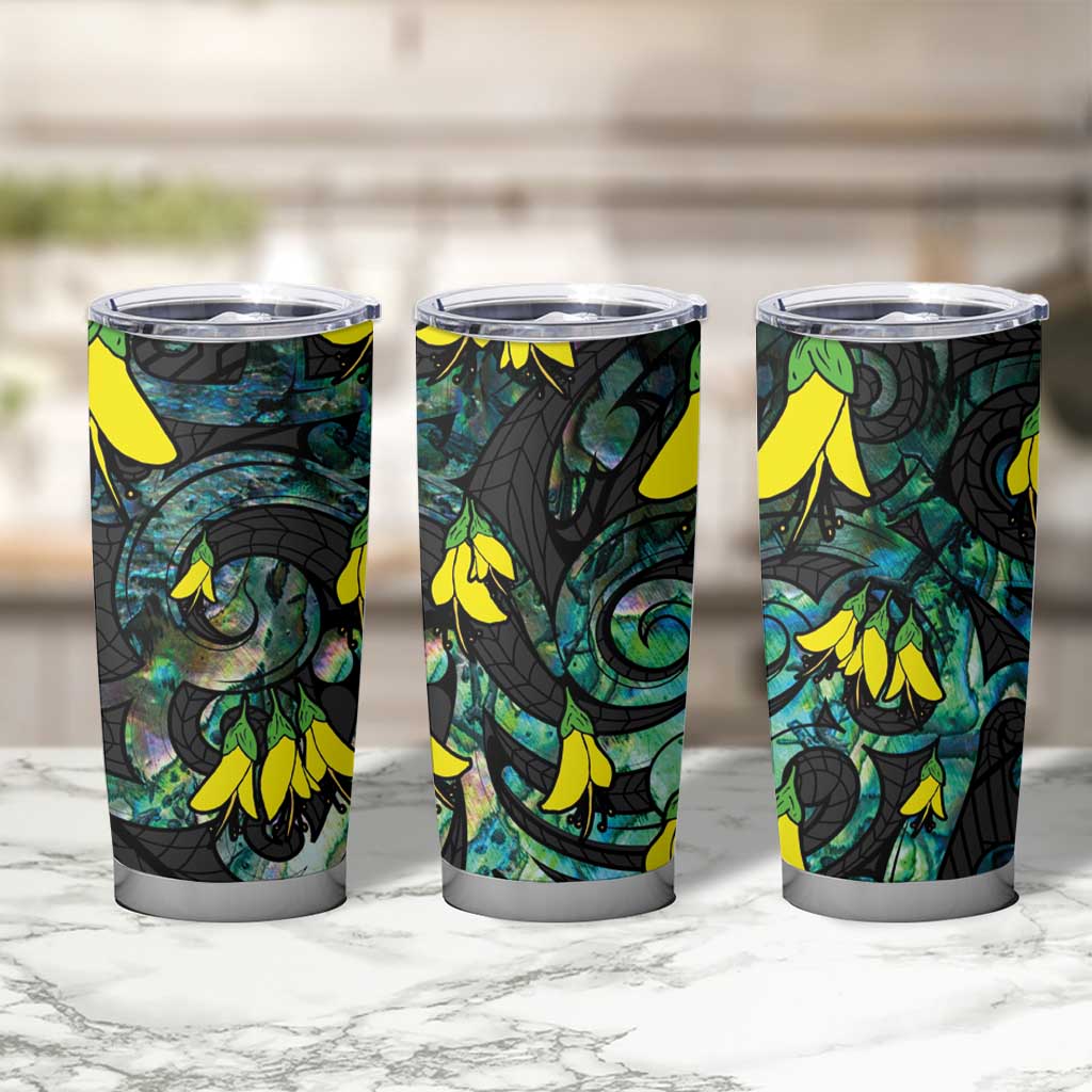 New Zealand Kowhai Flowers Tumbler Cup Maori Koru Pattern With Paua Shell Style LT03 - Polynesian Pride