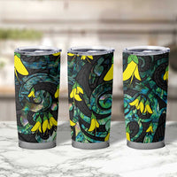 New Zealand Kowhai Flowers Tumbler Cup Maori Koru Pattern With Paua Shell Style LT03 - Polynesian Pride