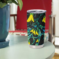 New Zealand Kowhai Flowers Tumbler Cup Maori Koru Pattern With Paua Shell Style LT03 - Polynesian Pride