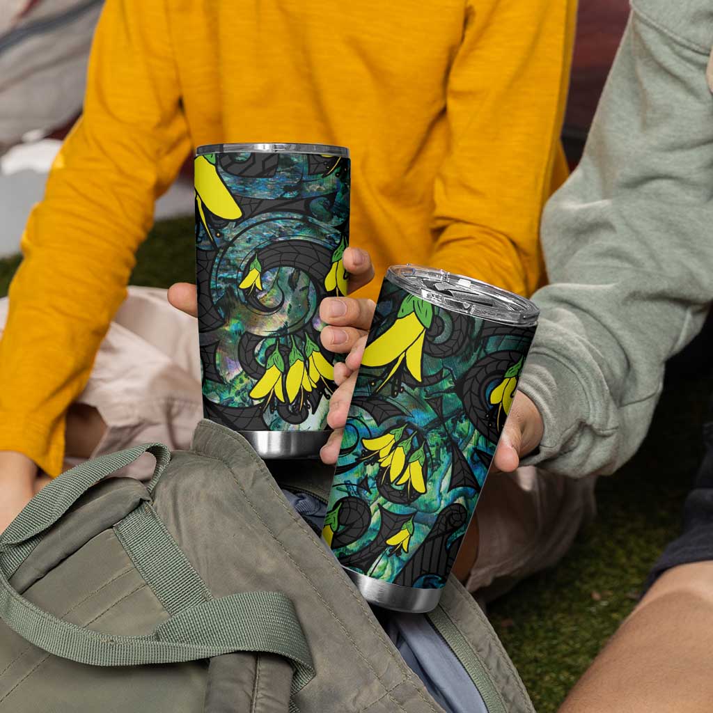 New Zealand Kowhai Flowers Tumbler Cup Maori Koru Pattern With Paua Shell Style LT03 - Polynesian Pride