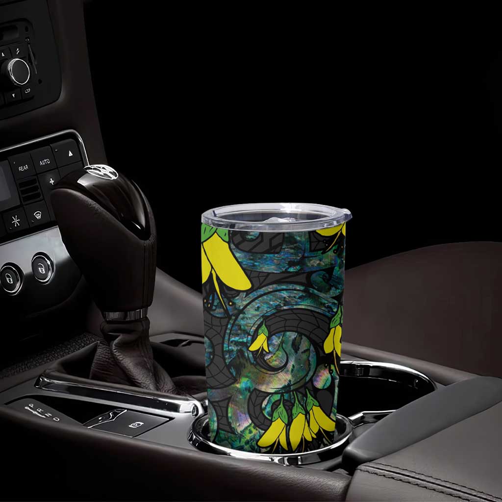 New Zealand Kowhai Flowers Tumbler Cup Maori Koru Pattern With Paua Shell Style LT03 - Polynesian Pride