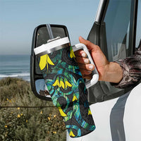 New Zealand Kowhai Flowers Tumbler With Handle Maori Koru Pattern With Paua Shell Style LT03 - Polynesian Pride