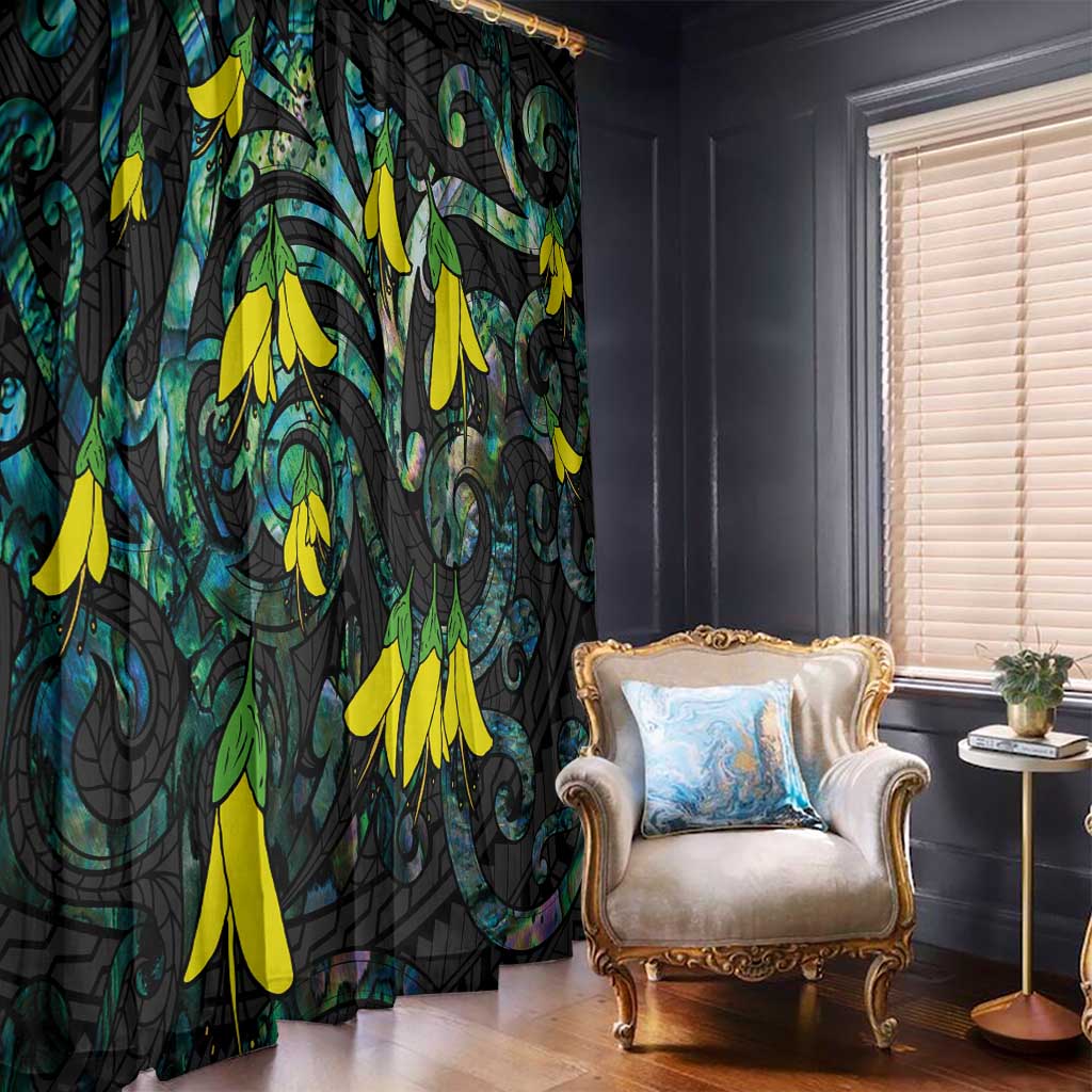 New Zealand Kowhai Flowers Window Curtain Maori Koru Pattern With Paua Shell Style LT03 - Polynesian Pride