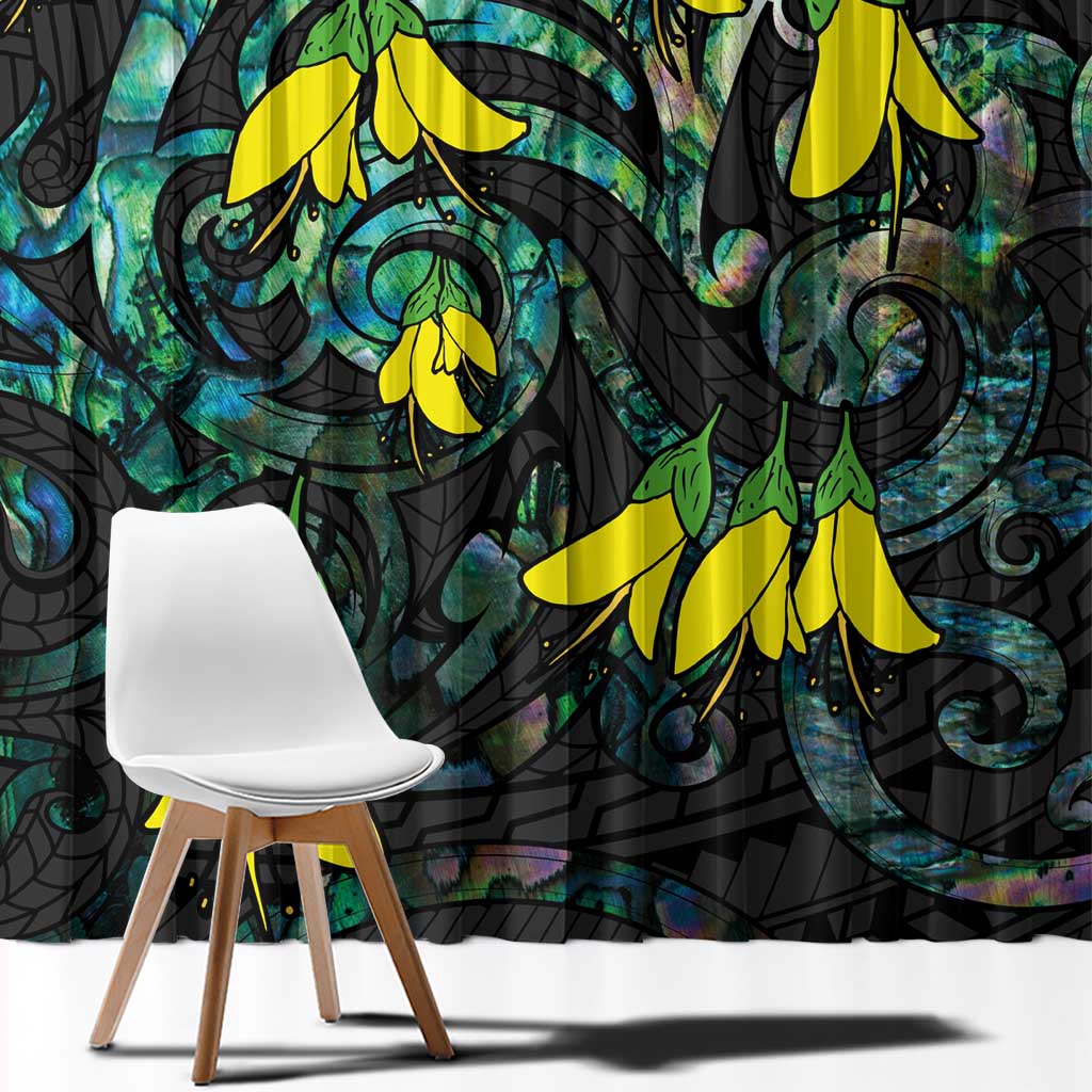 New Zealand Kowhai Flowers Window Curtain Maori Koru Pattern With Paua Shell Style LT03 - Polynesian Pride