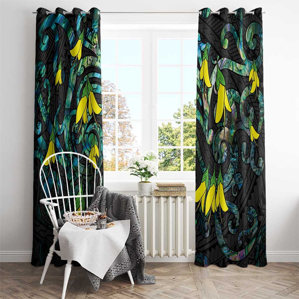 New Zealand Kowhai Flowers Window Curtain Maori Koru Pattern With Paua Shell Style LT03 - Polynesian Pride